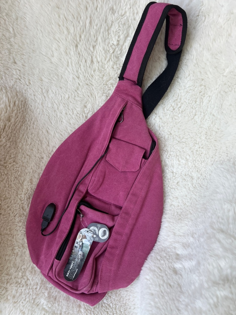 NuPouch AntiTheft Rucksack Distressed Pink Black Charging Port travel Bag NEW